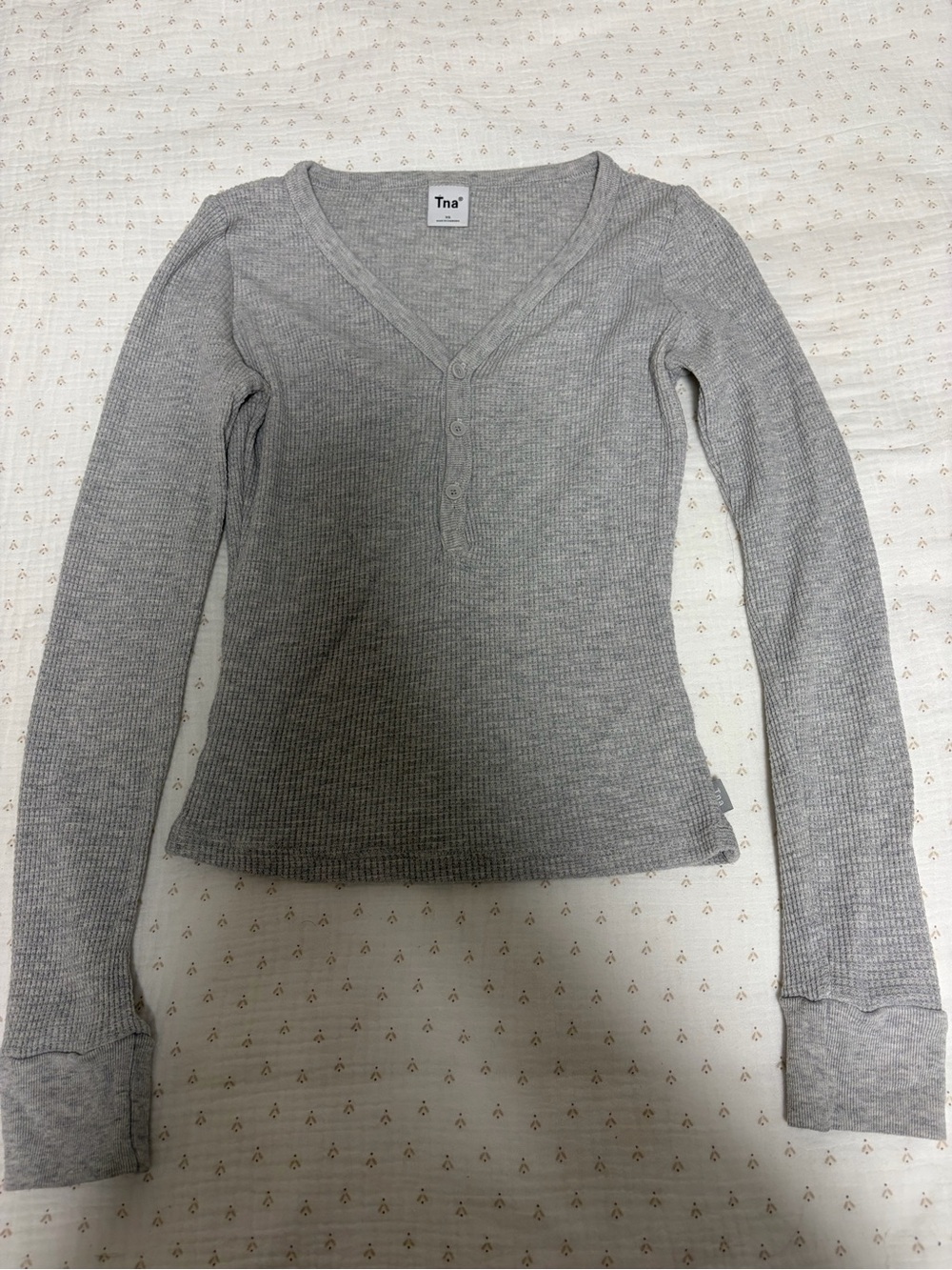 TNA Gray Ribbed Henley Long Sleeve Top